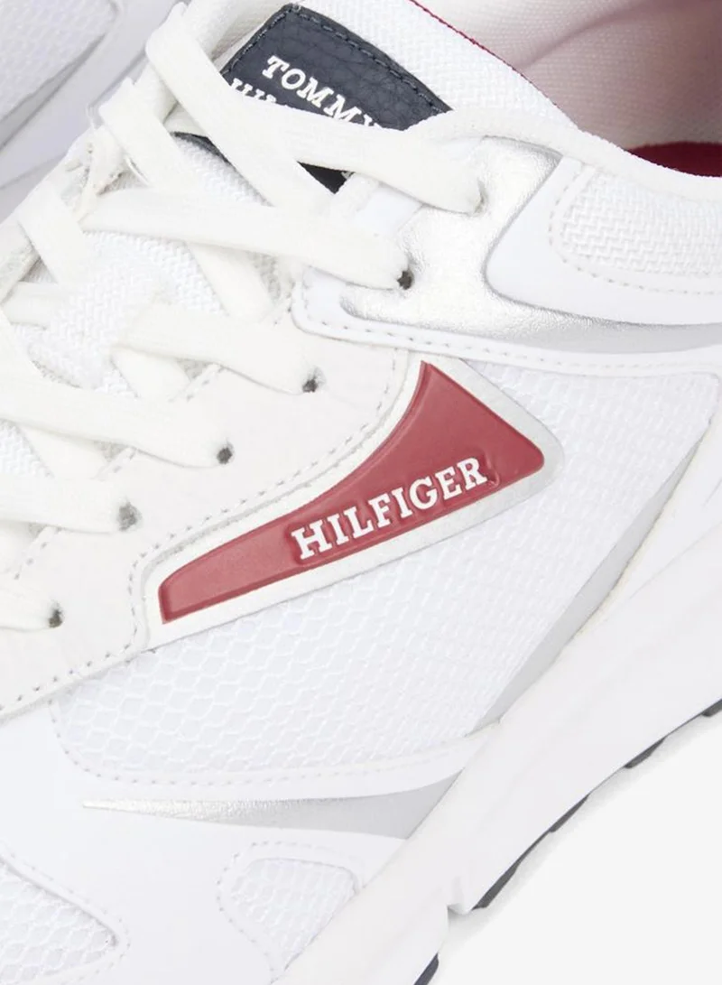 Tommy Hilfiger White Logo Mixed Texture Cleat Sneakers for Men | Best Price UAE
