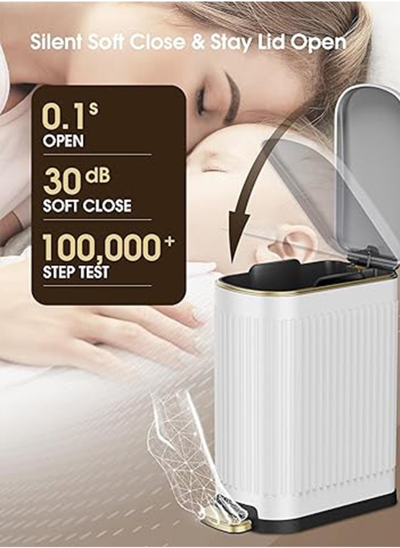 Arabest Slim Bathroom Trash Can with Lid Soft Close, 6 Liter/1.6 Gallon Stainless Steel Small Garbage Can with Removable Inner Bucket, Step Pedal, Slim Wastebasket for Toilet, Office, Bedroom  - Image 2