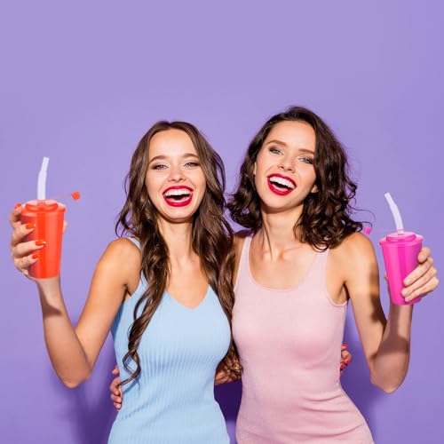 Zubebe أكواب نيون زوبebe 24 قطعة سعة 12 أونصة مع مصاصات وأغطية ملونة، 6 ألوان - Image 3