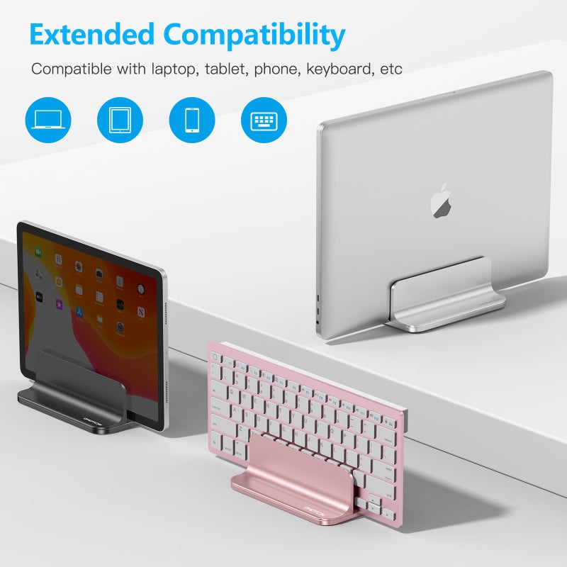 OMOTON Vertical Laptop Stand Holder, Desktop Aluminum Stand for MacBook with Adjustable Dock Size, Fits All MacBook, Surface, Chromebook and Gaming Laptops (Up to 17.3 inches), Silver - Image 5