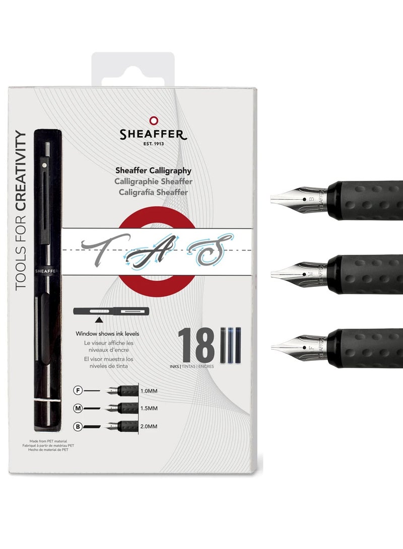 SHEAFFER Calligraphy Fountain Pen Kit With Fine Medium And Broad Nibs And 18 Ink Cartidges - Image 1