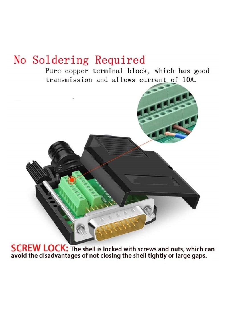 Captaintech DB26 Female Solderless Breakout Connector, Solderfree RS232 D-SUB Serial to 26-Pin Port Terminal Male Adapter Pure Copper Core Gold Plated Connector with Case - Image 2