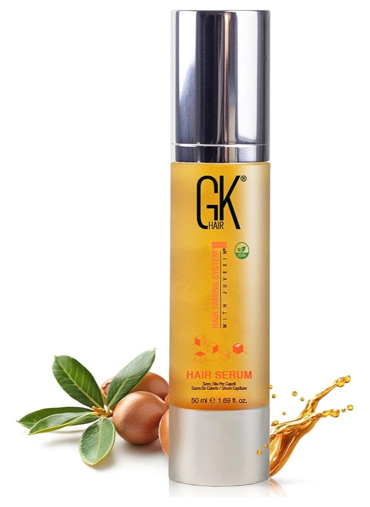 GK Hair Smoothing Serum (1.69 Fl. Oz/50ml) Organic Argan Oil Hydrating Strength Shine Dry Damaged Repair Anti Frizz Moistures Nourishment Weightless Styling All Hair Types 