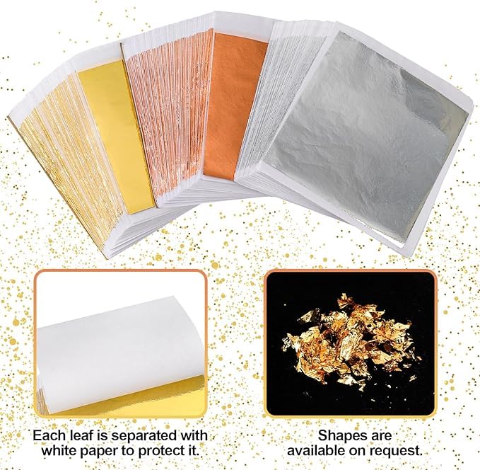 A.K GOLD LEAF 300 Sheets 8x8cm Gold Silver Rose Gold Leaf Sheets Foil Paper for Gilding Crafting DIY Arts Project Crafting Framing Decoration Makeup Spa Art Craft Work (GOLD,COPPER,SILVER) - Image 2