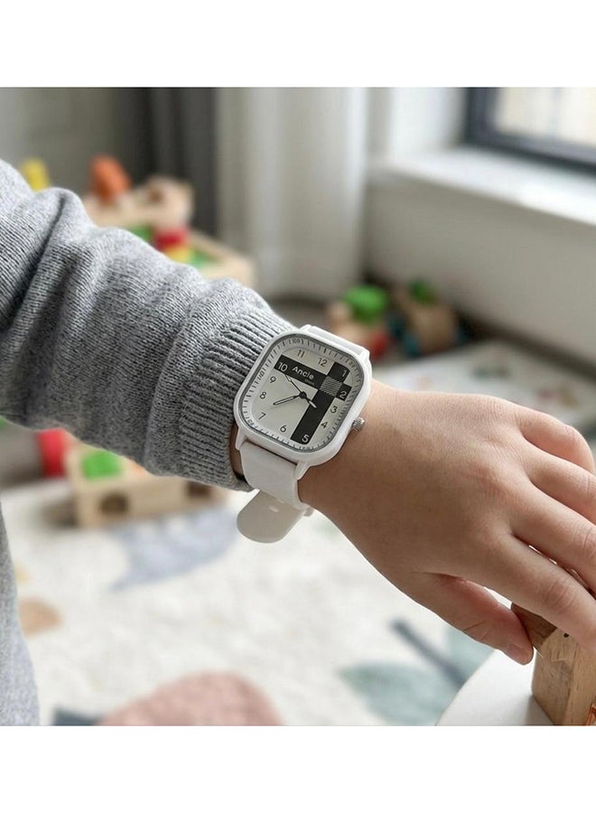 Toyland Kids Trendy Analog Wrist Watch with Square Dial – Casual Fashion Watch with Soft Strap-White - Image 4