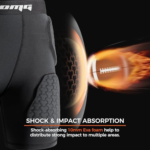 COOLOMG Youth Boys 5 Pad Football Girdle with Cup Pocket,Integrated Hip, Tailbone, Thigh Pads Black S - Image 3
