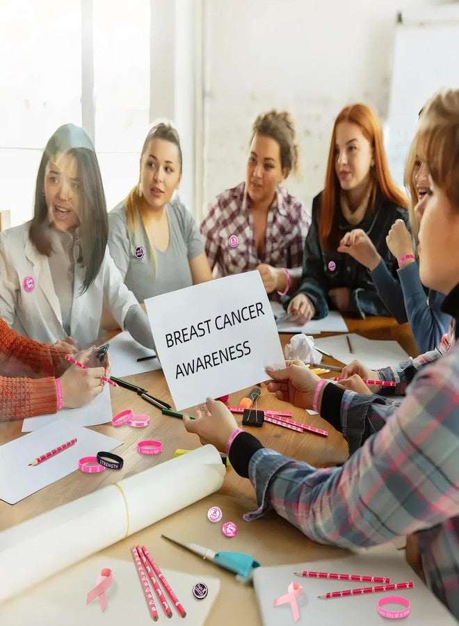 Ferreve 90 Pcs Breast Cancer Awareness Party Favors Include 30 Pink Ribbon Button Pins 30 Faith Hope Bracelets 30 Fight Pencils for October Month Charity Cancer Free Party Supplies - Image 5