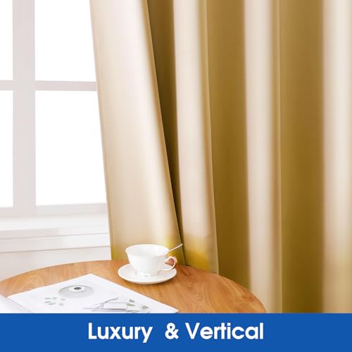 HOMEIDEAS 2 Panels Faux Silk Curtains for Nursery Gold Blackout Curtains, 52 X 63 Inch Room Darkening Thermal Insulated Window Drapes for Living Room, Bedroom - Image 3
