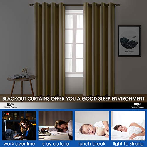 HOMEIDEAS 2 Panels Faux Silk Curtains for Nursery Gold Blackout Curtains, 52 X 63 Inch Room Darkening Thermal Insulated Window Drapes for Living Room, Bedroom - Image 4
