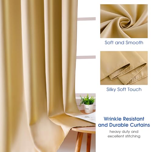 HOMEIDEAS 2 Panels Faux Silk Curtains for Nursery Gold Blackout Curtains, 52 X 63 Inch Room Darkening Thermal Insulated Window Drapes for Living Room, Bedroom - Image 2