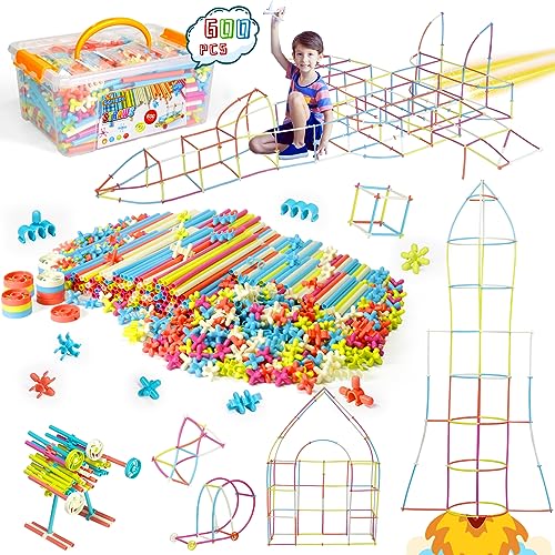 Ggiibro Straw Constructor STEM Building Toys Macaron 600Pcs Interlocking Gear Toy Sets for Kindergarten Classroom Engineering Thin Tube Blocks for 3 4 5 6 7 Years Kids Toy for Boys and Girls Gift - Image 1