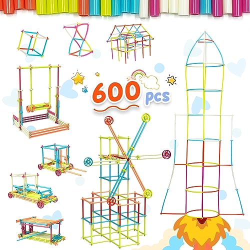 Ggiibro Straw Constructor STEM Building Toys Macaron 600Pcs Interlocking Gear Toy Sets for Kindergarten Classroom Engineering Thin Tube Blocks for 3 4 5 6 7 Years Kids Toy for Boys and Girls Gift - Image 5