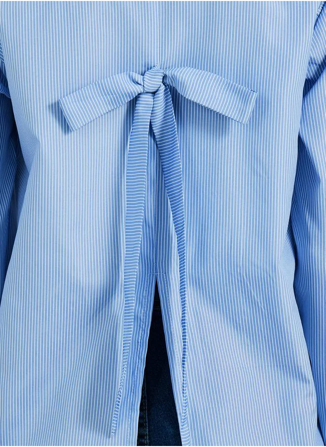 Styli Striped Relaxed Fit Shirt with Back Bow Detail