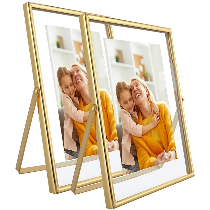 GOLD FLOATING FRAME 5X7 VERTICAL 2 SET FOR PICTURE 4X6 35X52X3 SMALL DESKTOP PHOTO FRAMES CLASSY GIFT FOR ANNIVERSARY WEDDING OR BIRTHDAY