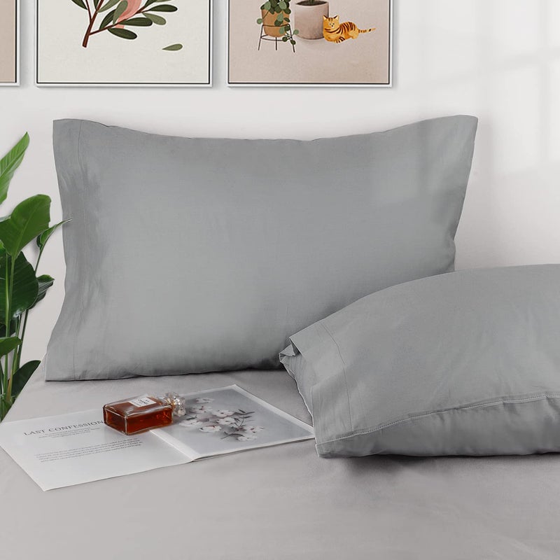 Lirex 2 Pack Pillow Cases 100% Cotton Breathable Pillowcases 20""X 30"" Queen Size Dark Grey - Image 2