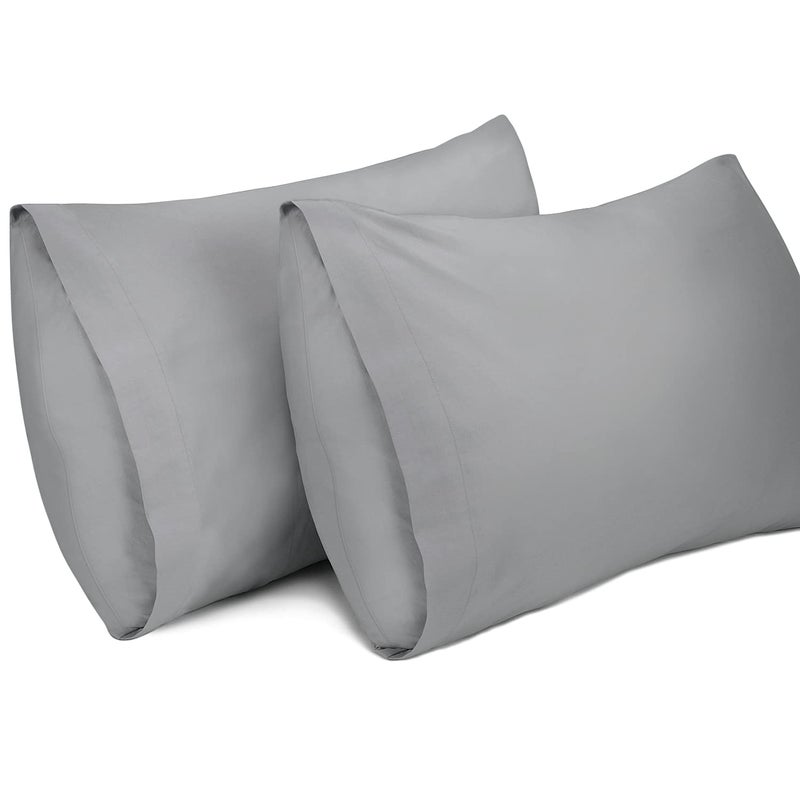Lirex 2 Pack Pillow Cases 100% Cotton Breathable Pillowcases 20""X 30"" Queen Size Dark Grey - Image 1