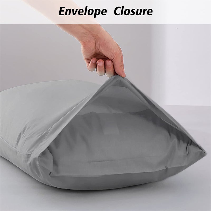 Lirex 2 Pack Pillow Cases 100% Cotton Breathable Pillowcases 20""X 30"" Queen Size Dark Grey - Image 4