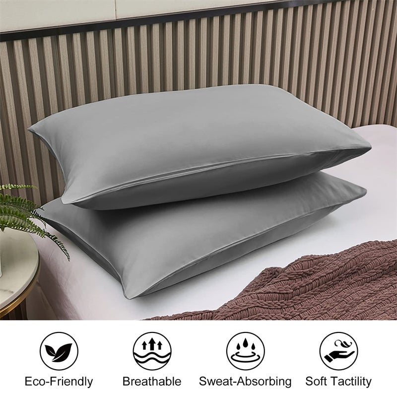 Lirex 2 Pack Pillow Cases 100% Cotton Breathable Pillowcases 20""X 30"" Queen Size Dark Grey - Image 3