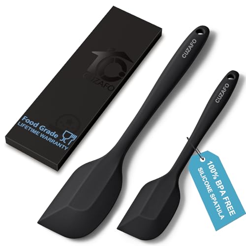 CUZAFO Heat Resistant 600℉ Silicone Spatula, BPA Free Mixing Spatulas set Dishwasher Safe for Nonstick Cookware, Black - Image 1