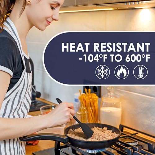 CUZAFO Heat Resistant 600℉ Silicone Spatula, BPA Free Mixing Spatulas set Dishwasher Safe for Nonstick Cookware, Black - Image 3
