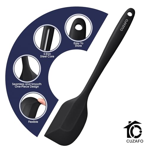 CUZAFO Heat Resistant 600℉ Silicone Spatula, BPA Free Mixing Spatulas set Dishwasher Safe for Nonstick Cookware, Black - Image 4