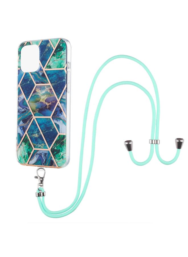 زبون جراب لهاتف iPhone 13 mini بنمط رخامي مطلي بالكهرباء، جراب مقاوم للصدمات من مادة TPU IMD مزدوج الجوانب مع حبل للرقبة - Image 1