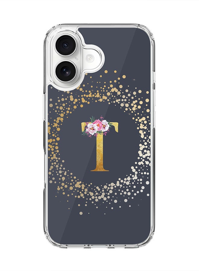 Stylizedd Classic Clear MagSafe Case for iPhone 17 , Hybrid Soft Case Flexible Edges Anti Drop TPU PC Gel Thin Transparent Cover [ Designed for iPhone 17 ] - Custom Monogram Initial Letter Floral Pattern Alphabet - T  (Grey )