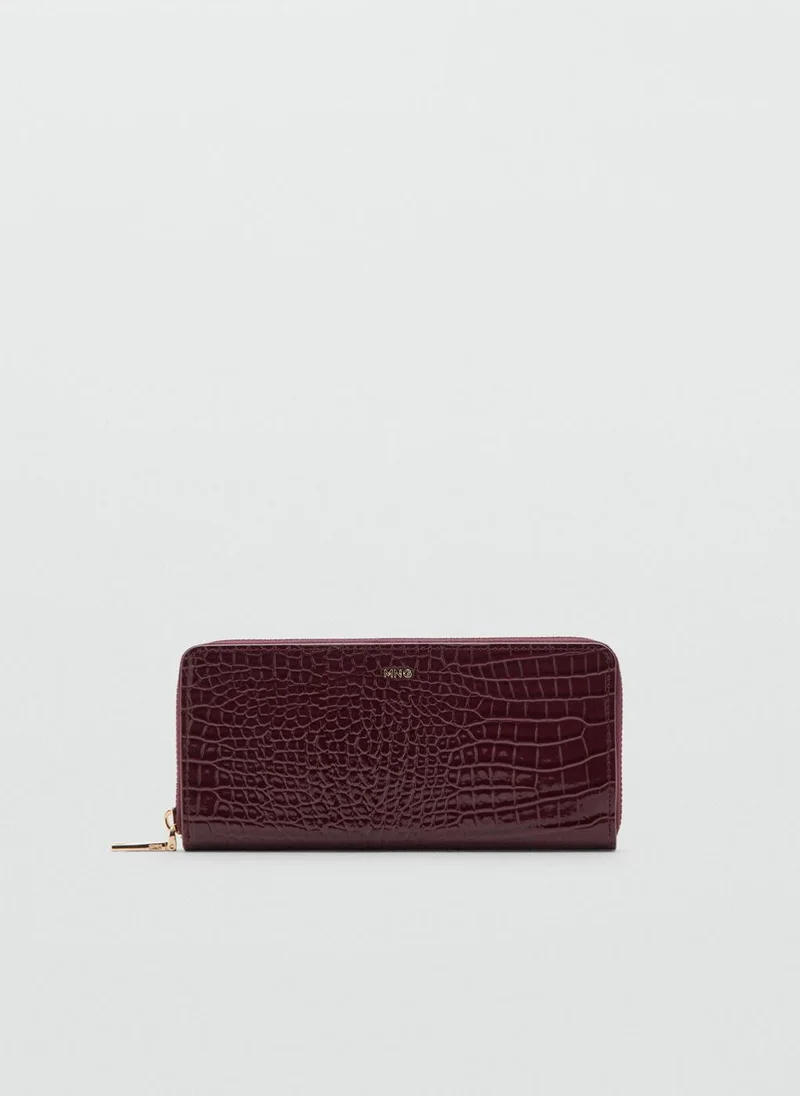 MANGO Large Shiny Croc-Effect Wallet