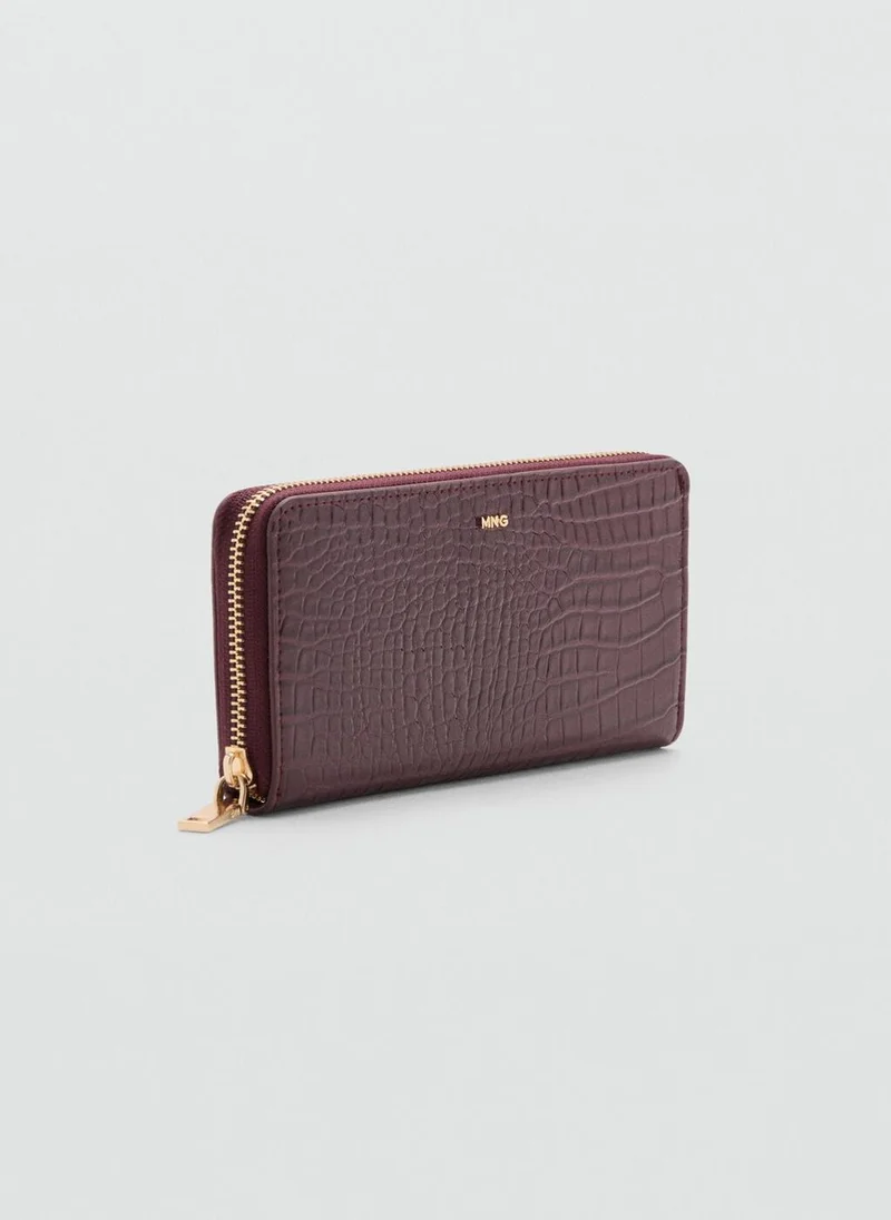 MANGO Large Shiny Croc-Effect Wallet