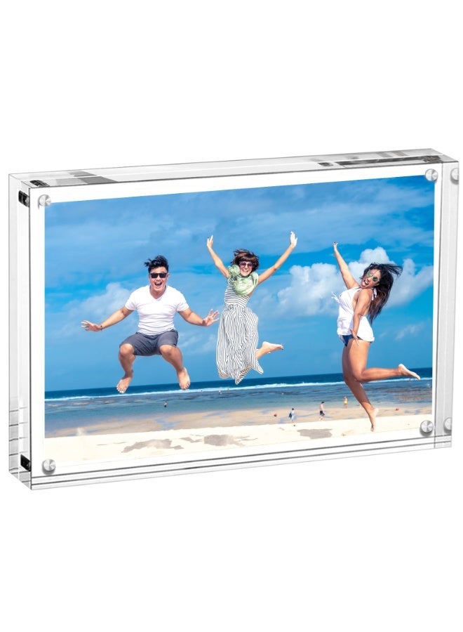 شاپ یوکاسا Acrylic Photo Frame - Double Sided Picture Frame with Magnetic, Clear Frameless Desktop Photo Block - Image 1