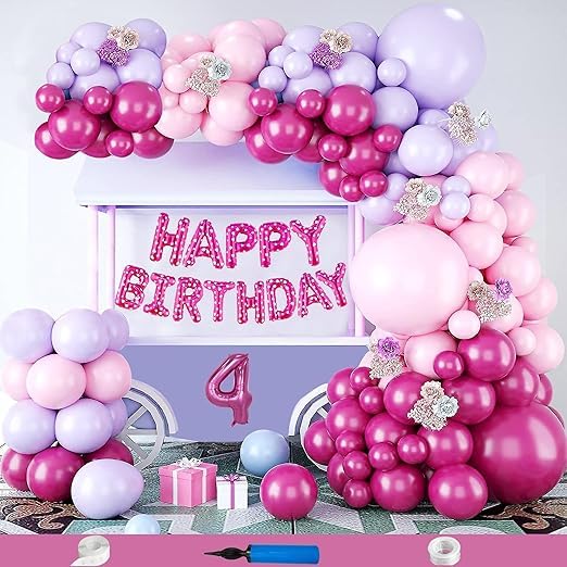 BRIJBAZAAR Balloon Theme Fourth 4th Birthday Decoration Items For Girls Party Decoration Kit Balloon Combo Pack Of 80 Pcs Pink - Image 1