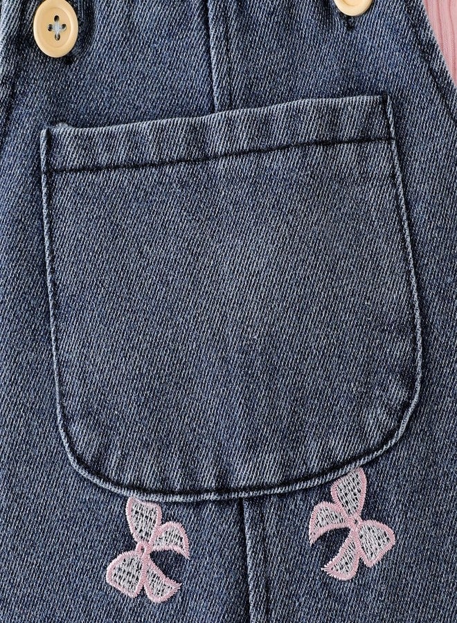 FOCICI 0-3 Months Baby Girl Clothes Newborn Romper Infant Jeans Adjustable Suspender Overalls Cute Headband 3Pcs Fall Winter Outfits Set Pink - Image 5