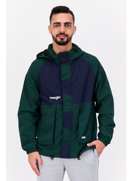 Wrangler Men Hoodie Long Sleeve Brand Logo Jacket, Dark Green  - Image 1