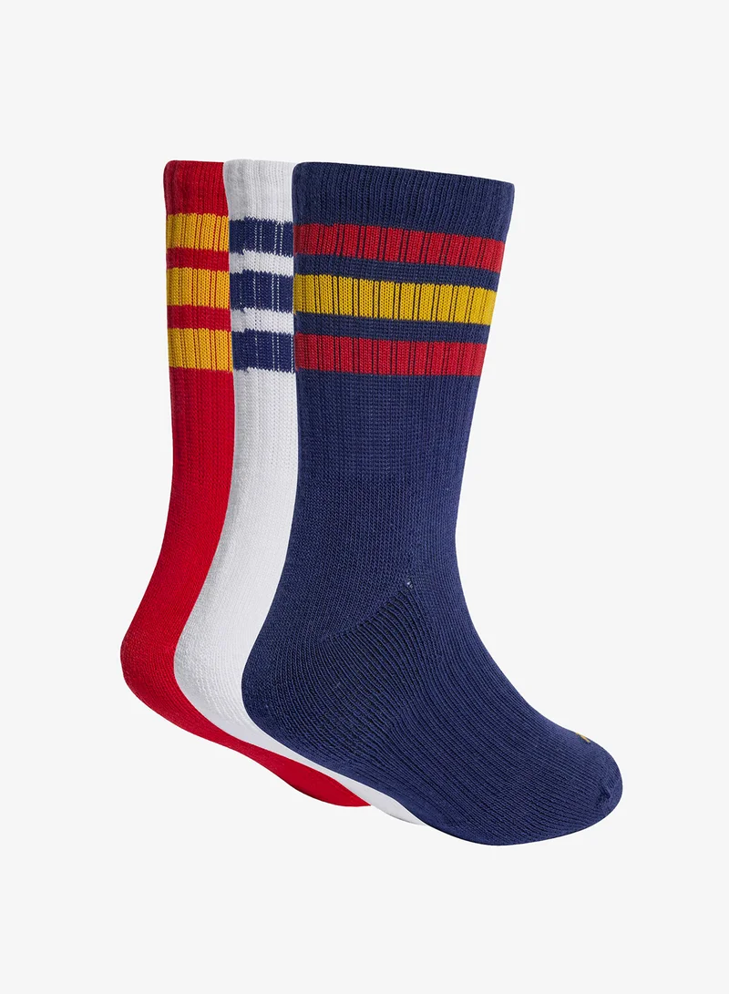 اديداس Kids 3 Pack 3-Stripes Cushioned Crew Socks