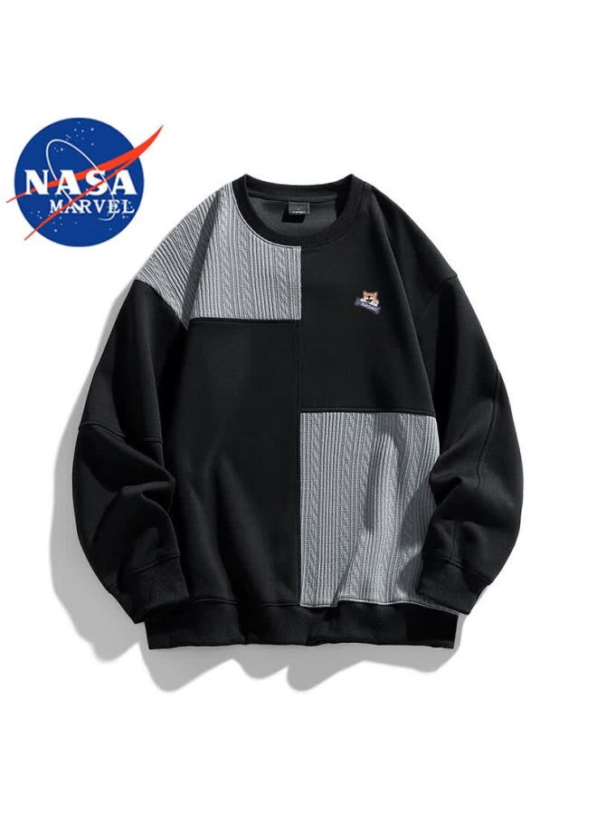 Nasa Marvel Men's Sweatshirt Spring Autumn Long Sleeve Crewneck American Style Trendy Casual Loose Fit Couple Black 3XL