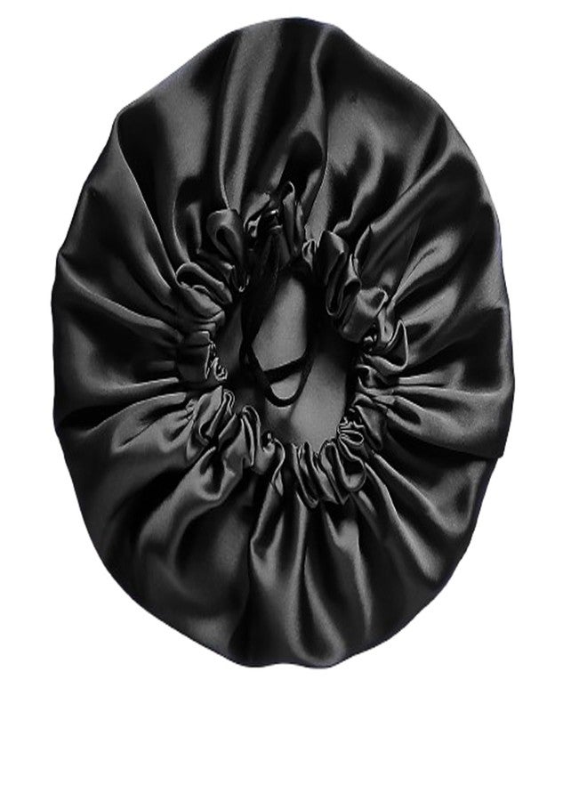 SOHAM SHREE ᵀᴹ Hair Bonnet -Handmade Pure Satin Fully Reversible Sleep Adjustable Cap for Women Girls Kids - Reversible Double Layer Large Sleep Cap (Black) - Image 1