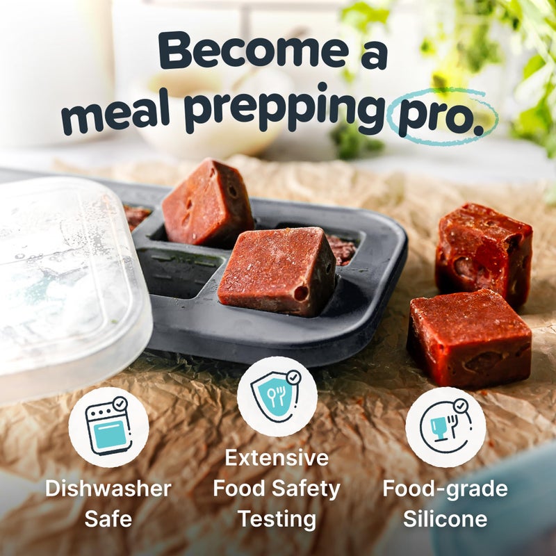 Souper Cubes 2 Tbsp. Silicone Freezer Molds - Perfect for Storing Garlic, Herbs, Ginger, Pesto, Tomato Paste, Lemon Juice, Purees and More - Silicone Baby Food Freezer Tray - Charcoal â€“ 2-Pack - Image 3