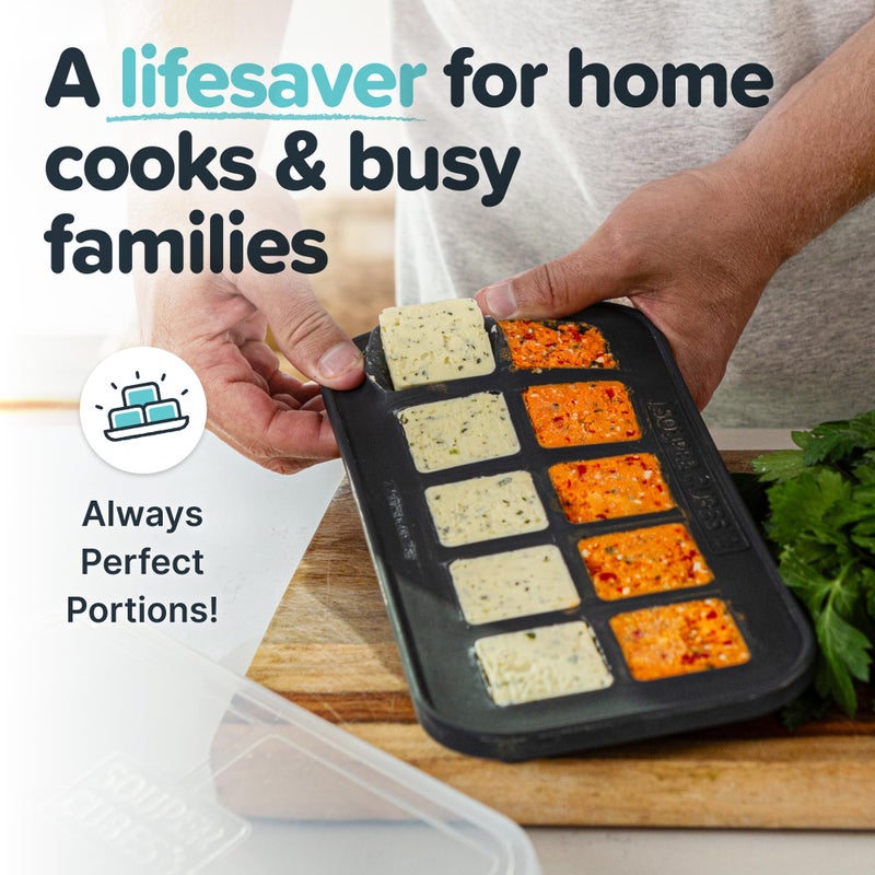 Souper Cubes 2 Tbsp. Silicone Freezer Molds - Perfect for Storing Garlic, Herbs, Ginger, Pesto, Tomato Paste, Lemon Juice, Purees and More - Silicone Baby Food Freezer Tray - Charcoal â€“ 2-Pack - Image 4