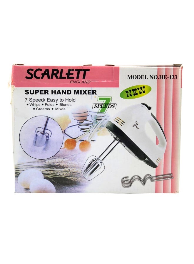 سكارليت خلاط يدوي كهربائي من سكارليت | ٧ سرعات للخفق والخلط والخلط والكريمة | ملحقات فائقة القوة من الفولاذ المقاوم للصدأ (خطافات عجين ومضارب) لسهولة الطهي - Image 3