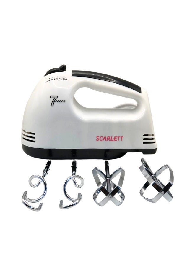 سكارليت خلاط يدوي كهربائي من سكارليت | ٧ سرعات للخفق والخلط والخلط والكريمة | ملحقات فائقة القوة من الفولاذ المقاوم للصدأ (خطافات عجين ومضارب) لسهولة الطهي - Image 4