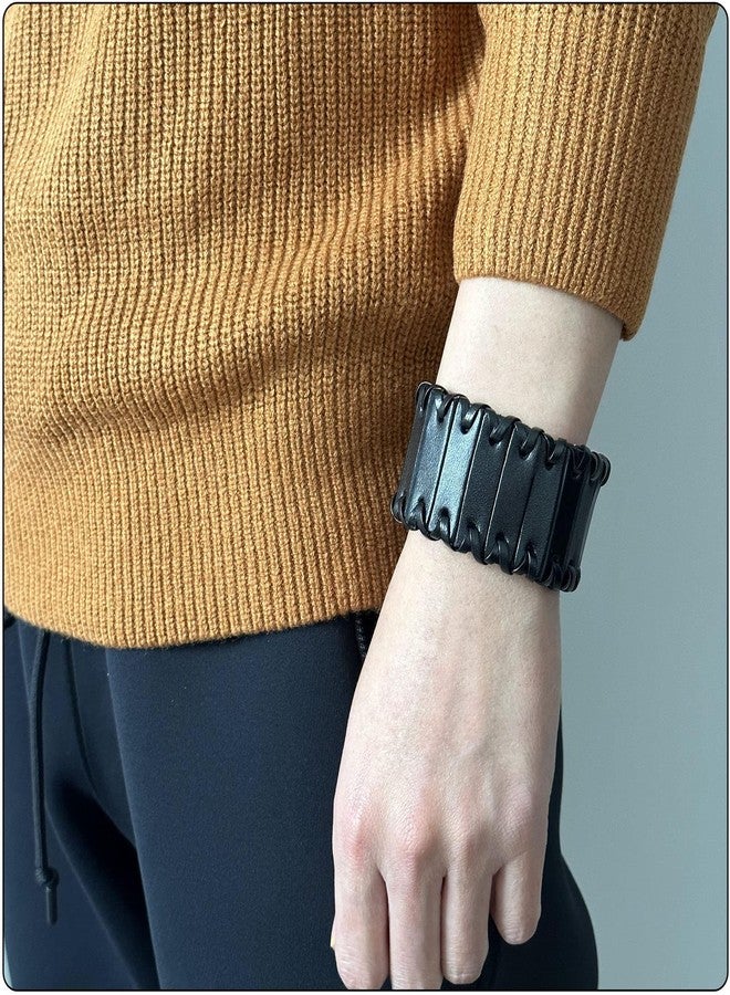 Fusamk Punk Rock Braided Wristband Wide Leather Cuff Bracelets(Black) - Image 2