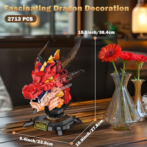 Brihappen Dragon Model Building Blocks Set for Adults Boys Girls 14 2713 Pieces Cool Animals Fire Dragon Head Building Toy Home Office Collection Gifts for Building Blocks Lover - Image 5