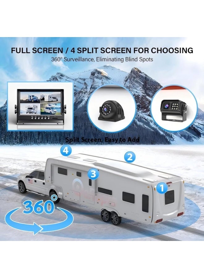 SHEZA STAR Car Backup Cameras System with 10 inch Quad Split Monitor for RV Trailer Semi Truck Camper Bus & 4 AHD 1080P Rear&Side View Cameras with DVR Record Function Night Vision IP69 Waterproof  - Image 3