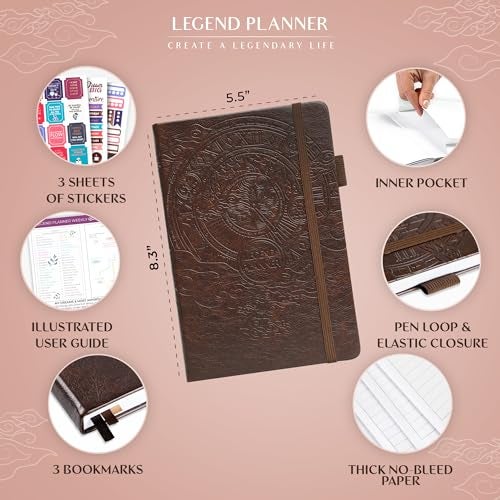 Legend Planner – Weekly & Monthly Life Planner to Hit Your Goals & Live Happier. Organizer Notebook & Productivity Journal. A5 (Dark Brown) - Image 2