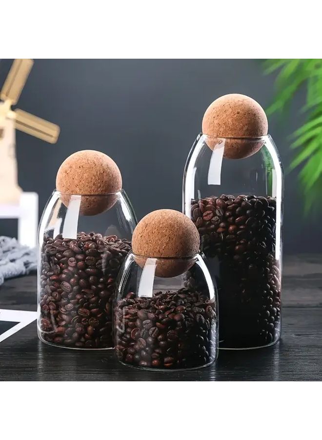 Flat 3 Pack Glass Jars With Wooden Cork Ball Lids For Coffee Tea Spices Storage - Image 3