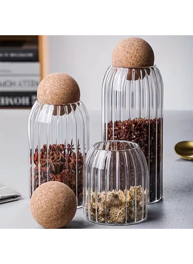 Flat 3 Pack Glass Jars With Wooden Cork Ball Lids For Coffee Tea Spices Storage - Image 4
