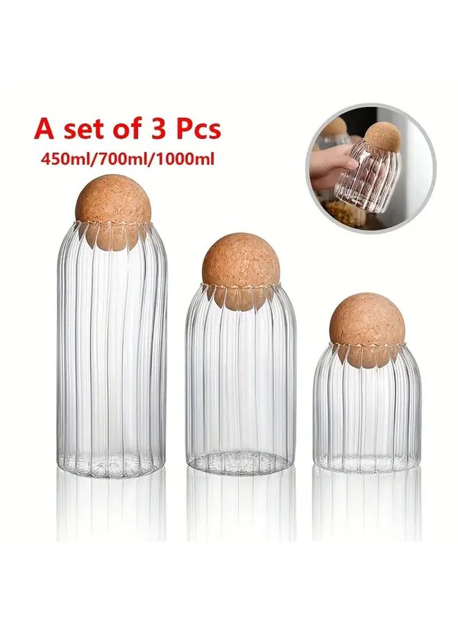 Flat 3 Pack Glass Jars With Wooden Cork Ball Lids For Coffee Tea Spices Storage - Image 5
