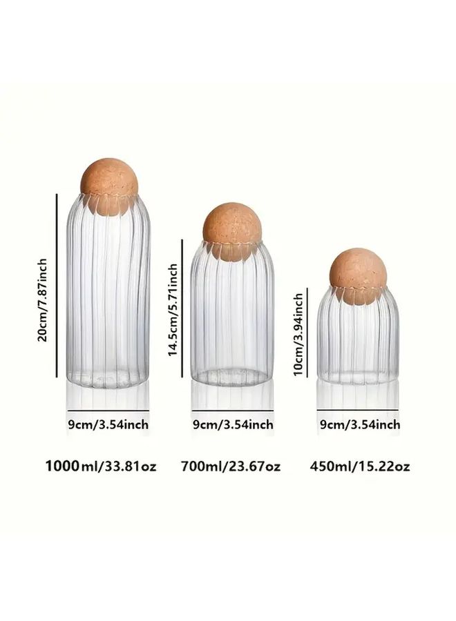 Flat 3 Pack Glass Jars With Wooden Cork Ball Lids For Coffee Tea Spices Storage - Image 2