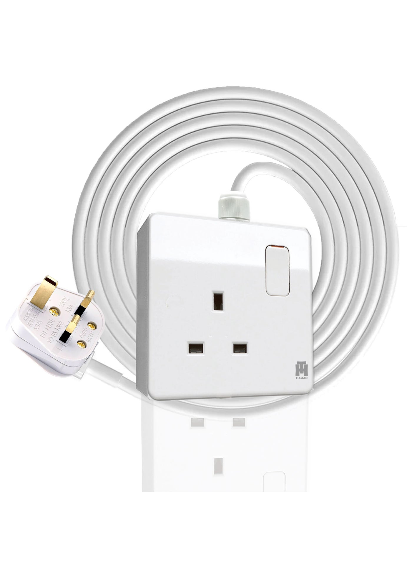 Heavy-Duty 13A Single Socket Extension Cord, Expandable 2500W Power Cable with UK Plug – Durable and Safe Electrical Extension for Home, Office, and Kitchen Appliances