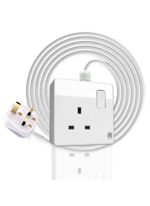 Heavy-Duty 13A Single Socket Extension Cord, Expandable 2500W Power Cable with UK Plug – Durable and Safe Electrical Extension for Home, Office, and Kitchen Appliances